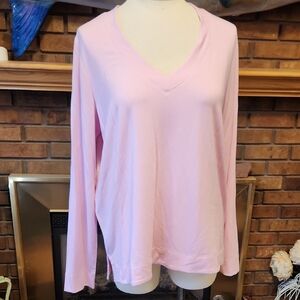 Tommy Bahama Light Pink V-Neck Long Sleeve Top Kauai Jersey Size L Soft Cozy